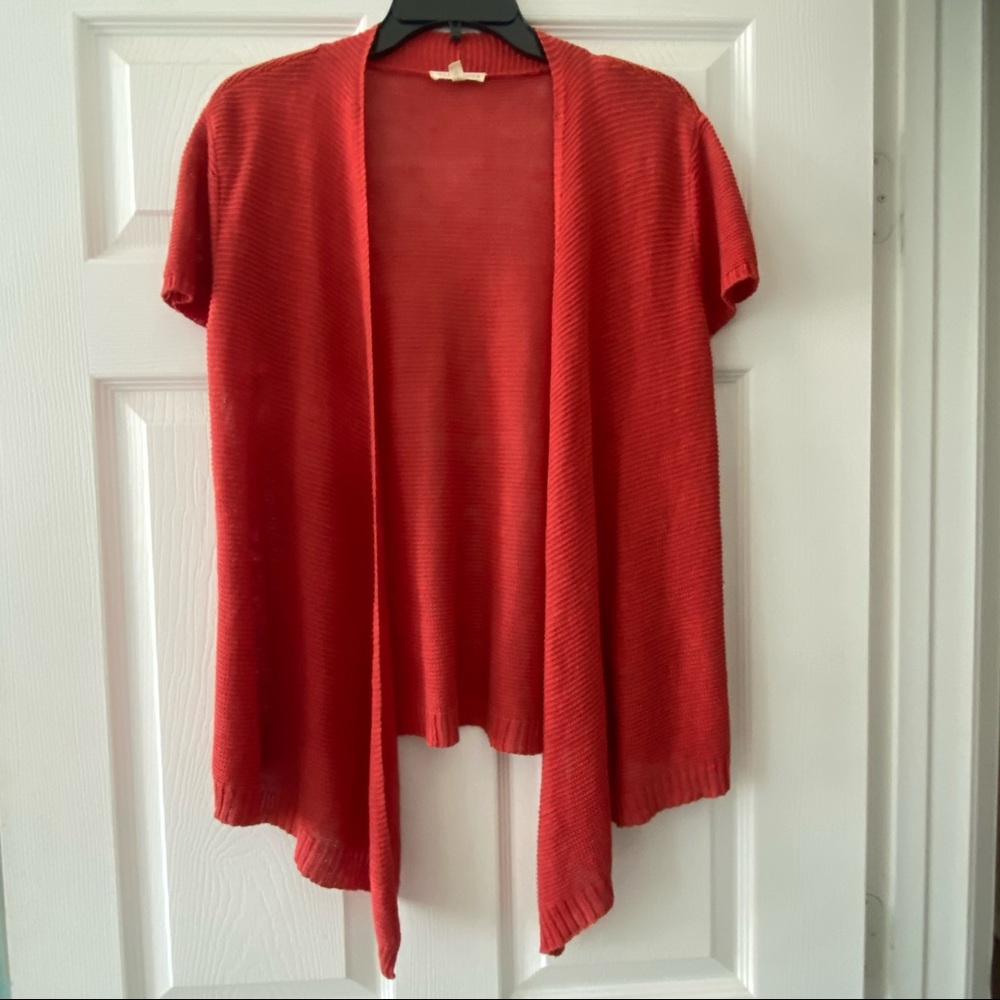 EILEEN FISHER linen open cardigan rust orange medium M